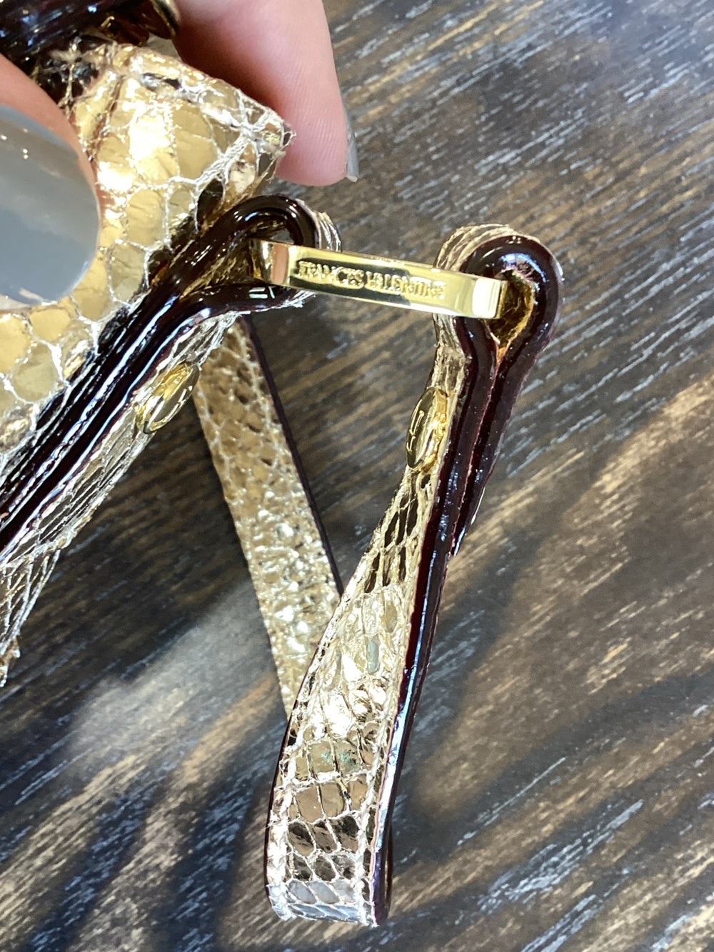 Frances Valentine Mia Metallic Gold Snake Embossed Shoulder Bag - Picture 9 of 12